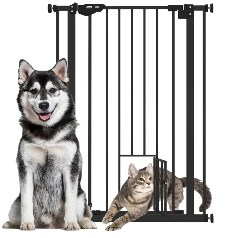 Extra-Tall Pet Gate with Cat Door – Black, 74–80cm