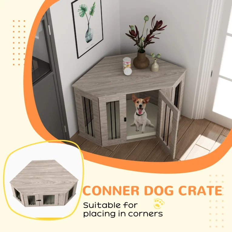 Furniture-Style Dog Crate with Cushion – Walnut, 104cm