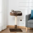 70cm Cat Tree with Cushioned Bed and Sisal Post – Brown