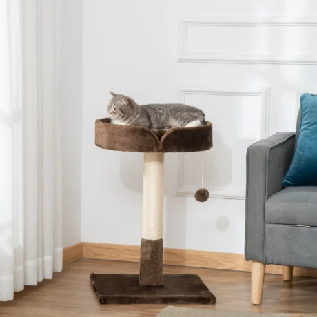 70cm Cat Tree with Cushioned Bed and Sisal Post &ndash; Brown &ndash; detail 2