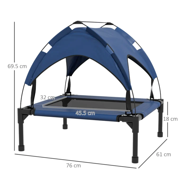 Raised Dog Bed with Canopy – Dark Blue, 76 × 61cm