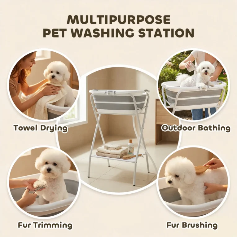 Folding Dog Bath with Stand – Grey, 27L Folding Dog Bath with Stand – Grey, 27L