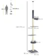 Adjustable Ceiling Cat Tree with Bed and Hammock – Dark Grey, 240–270cm