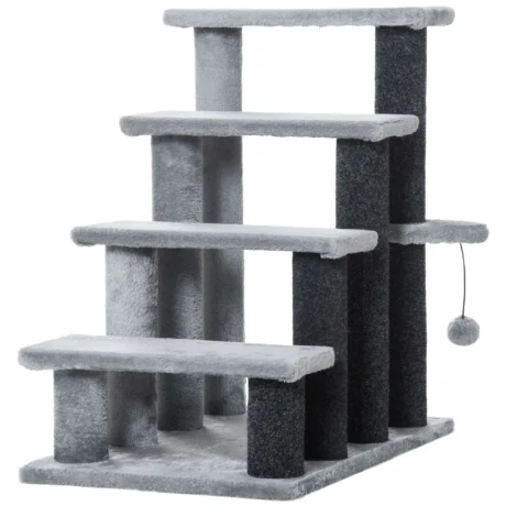 Four-Step Cat Stairs with Toy Platform – Grey, 64cm