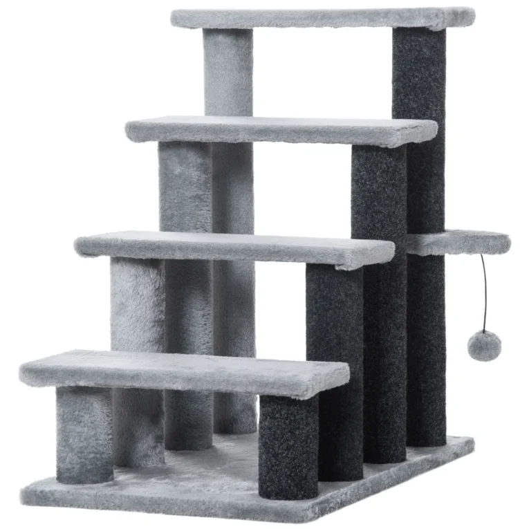 Four-Step Cat Stairs with Toy Platform – Grey, 64cm