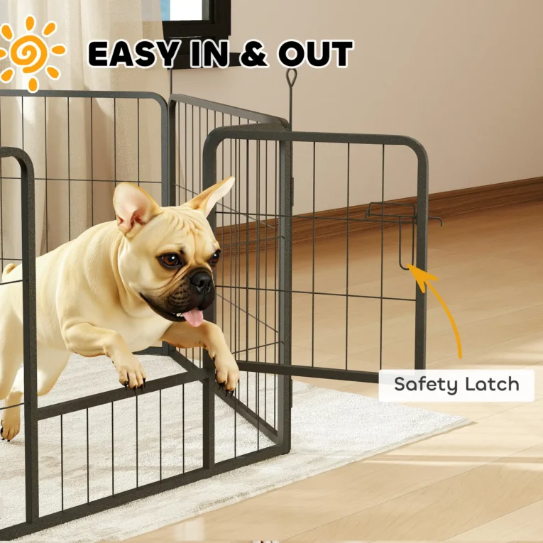 Six-Panel Steel Dog Playpen with Door – Grey, 60cm High
