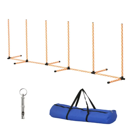 Six-Pole Dog Agility Weave Set with Whistle and Bag &ndash; Orange and White