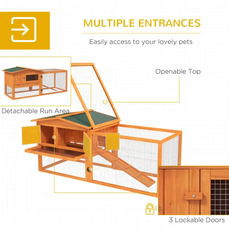 Rabbit Hutch Wooden Outdoor Cage 156x58cm – Orange