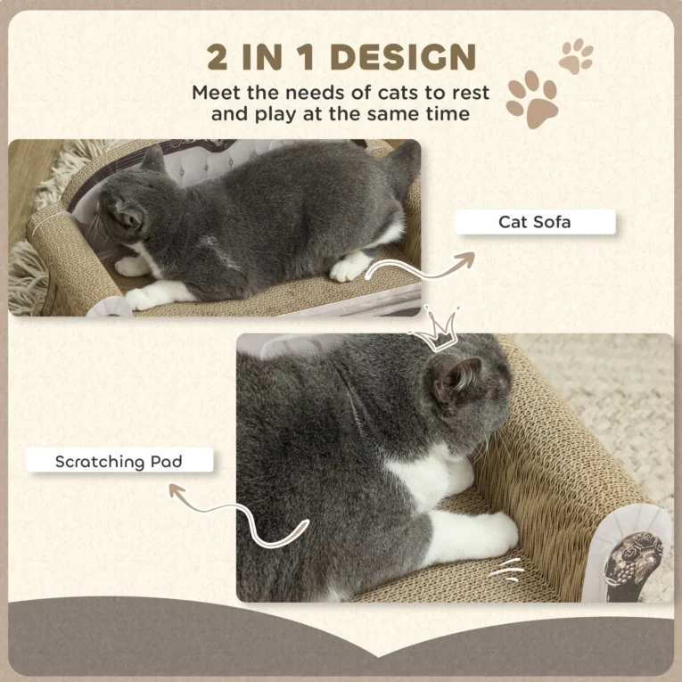 Cardboard Cat Scratching Sofa with Catnip – Brown, 56cm