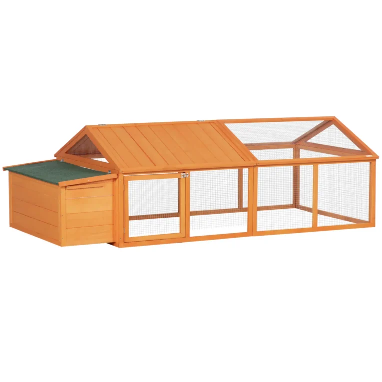 Wooden Chicken Coop with Nesting Box and Opening Roof – Orange, 240cm