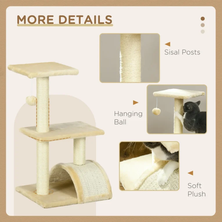 Cat Tree with Scratching Post 72cm – Cream white