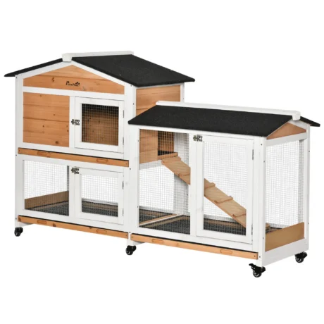 Two-Level Rabbit Hutch with Side Run – Yellow