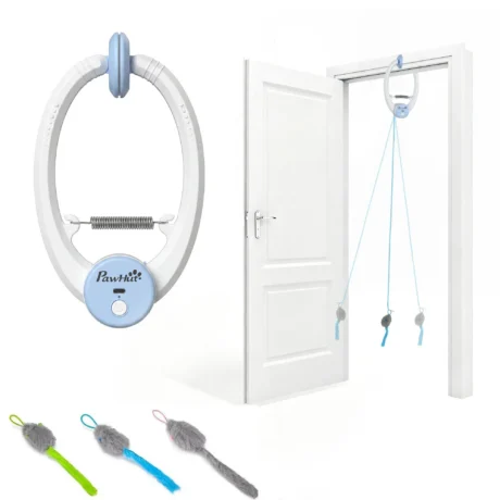 Rechargeable Hanging Mouse Cat Toy Set – White and Blue