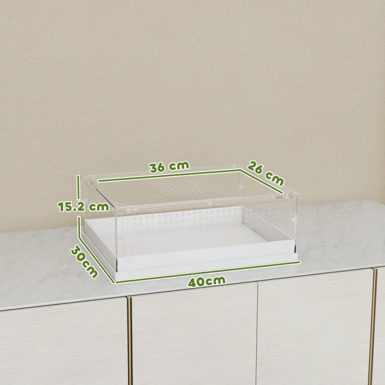 Acrylic Reptile Terrarium Sliding Door 40x30x15cm – Transparent, White