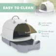 Covered Cat Litter Box with Drawer and Carry Handle – Grey, 52cm