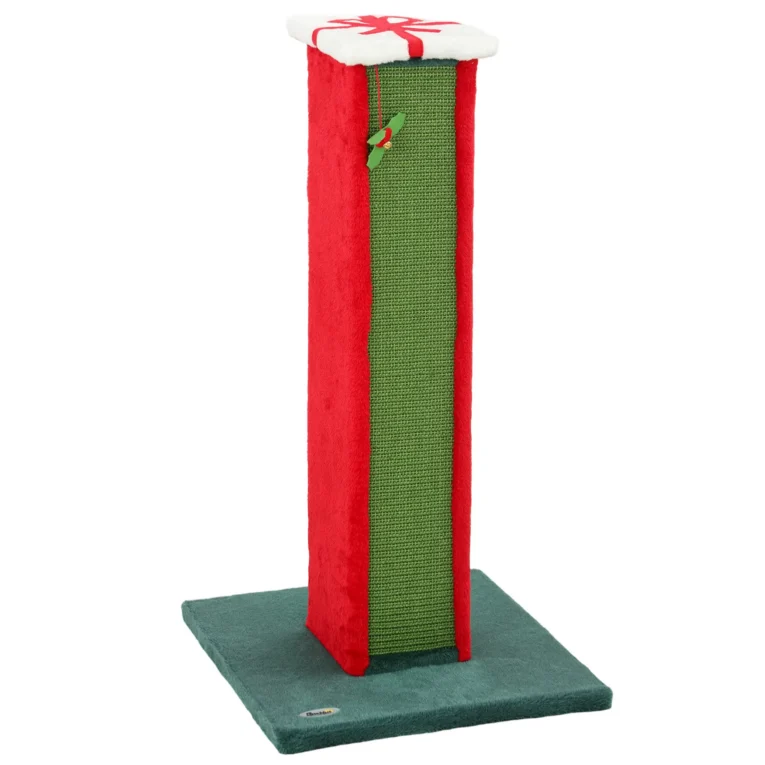 Tall Sisal Cat Scratching Post with Bell Toy – Green and Red, 81cm
