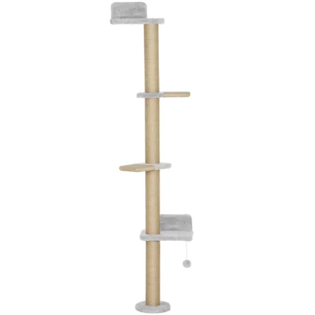Wall-Mounted Cat Climbing Column with Four Platforms &ndash; Grey, 180cm
