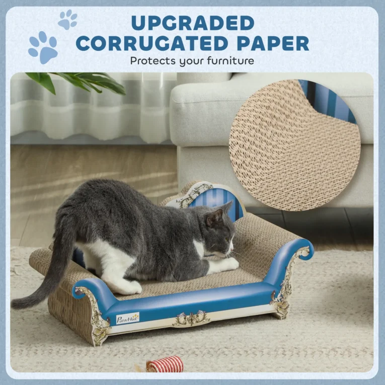 Cardboard Cat Scratching Lounger with Catnip – Blue, 57cm