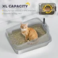 XL High-Sided Steel Cat Litter Tray with Scoop – Grey, 60cm
