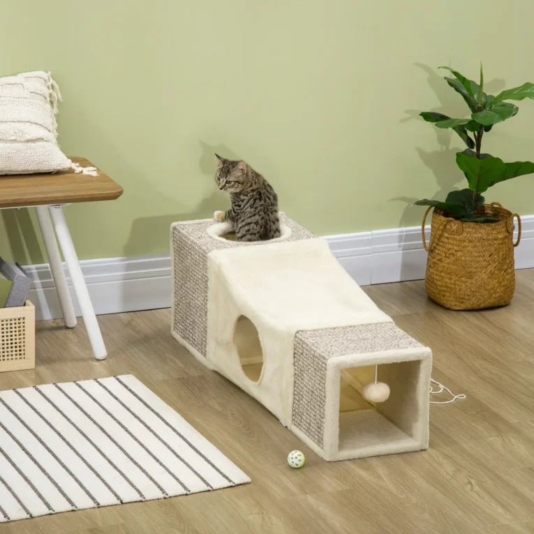 Cat Tunnel with Caves and Scratching 98cm – Brown and Beige