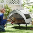Large Raised Dog Bed with Removable Canopy – Grey, 106cm