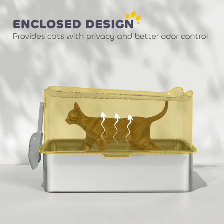 Stainless Steel Enclosed Cat Litter Box – Dark Grey