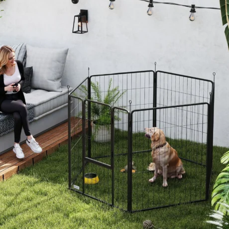 Six-Panel Steel Dog Playpen with Gate – Black, 100cm High