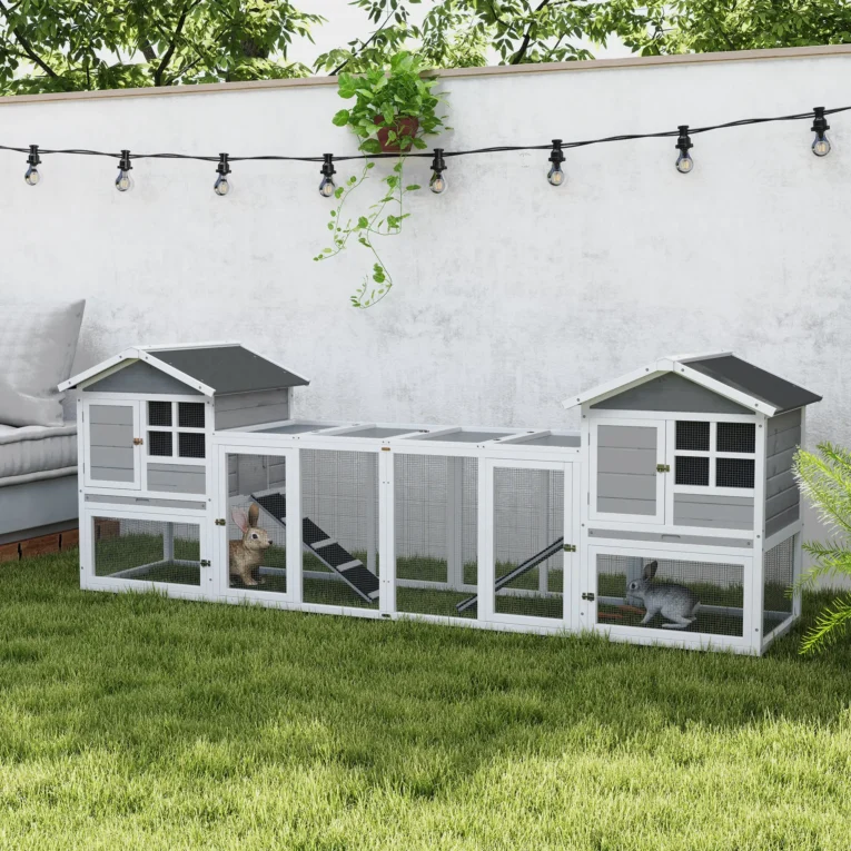 2-in-1 Rabbit Hutch 259x64cm with Run – White, Grey, Black 2-in-1 Rabbit Hutch 259x64cm with Run – White, Grey, Black