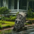 Folding Small-Pet Stroller with Rain Cover – Khaki, 15kg