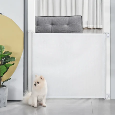 Retractable Mesh Pet Barrier – White, Up to 115cm