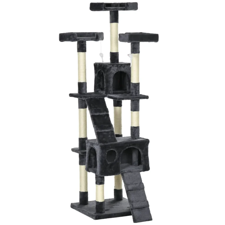 Cat Activity Tower with Scratching House – Charcoal grey