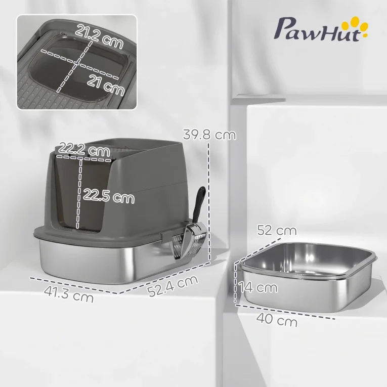 Covered Steel Cat Litter Box with Top Exit – Dark Grey, 52cm Covered Steel Cat Litter Box with Top Exit – Dark Grey, 52cm