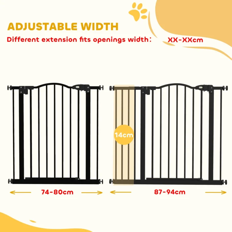 Adjustable Dog Gate – Black, 78cm High, 74–80 or 87–94cm Adjustable Dog Gate – Black, 78cm High, 74–80 or 87–94cm