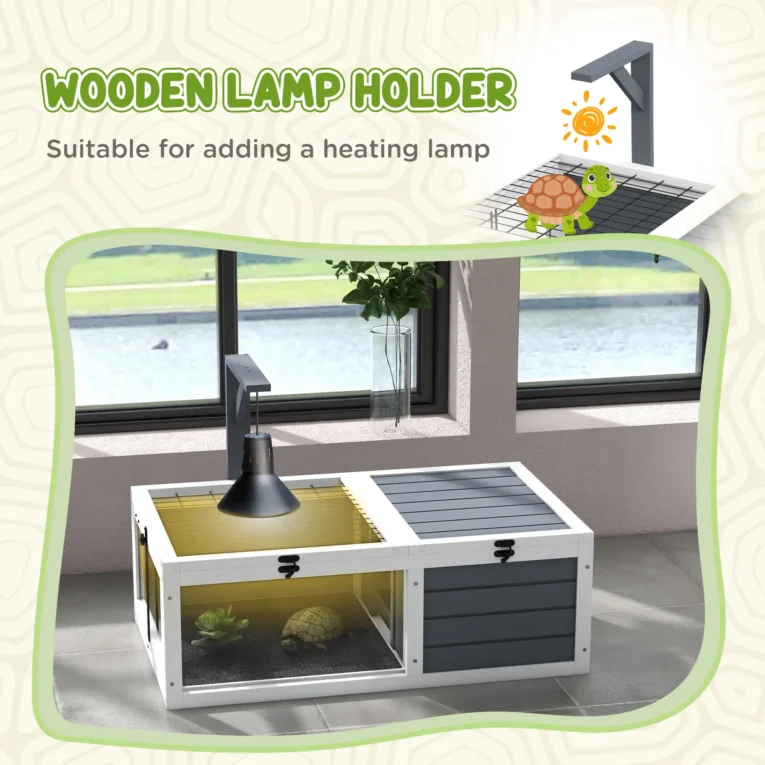 Wooden Tortoise Table with Lamp Holder and Trays – Grey Wooden Tortoise Table with Lamp Holder and Trays – Grey