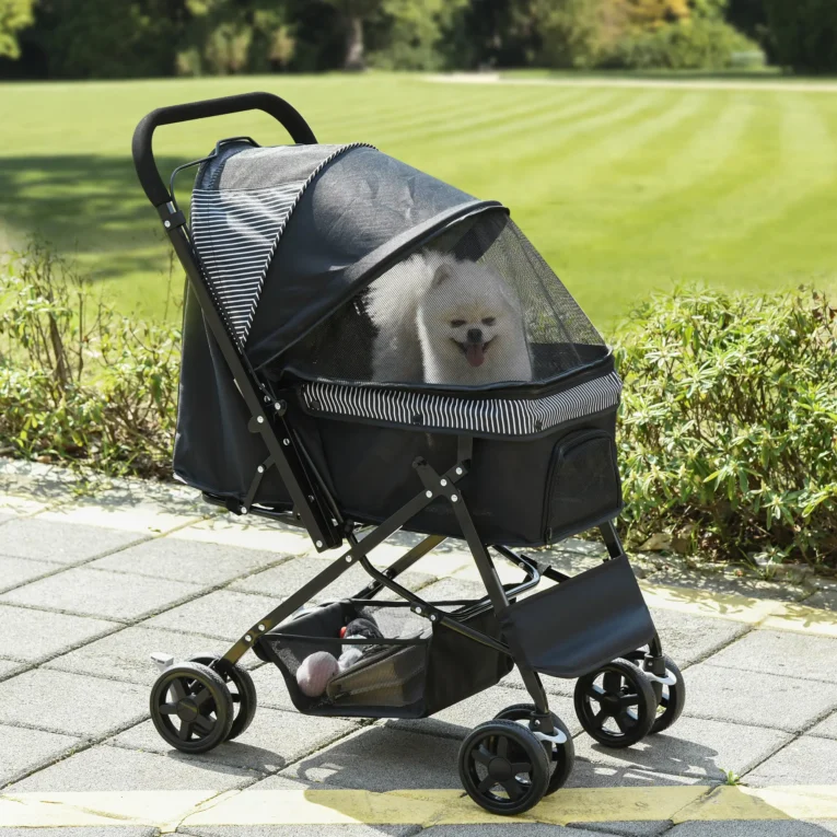 Folding Pet Stroller with Reversible Handle – Black, Under 10kg Folding Pet Stroller with Reversible Handle – Black, Under 10kg