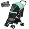 Folding Pet Stroller with Rain Cover – Green, 15kg