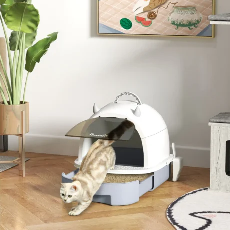 Covered Cat Litter Box with Drawer and Carry Handle – Grey, 52cm