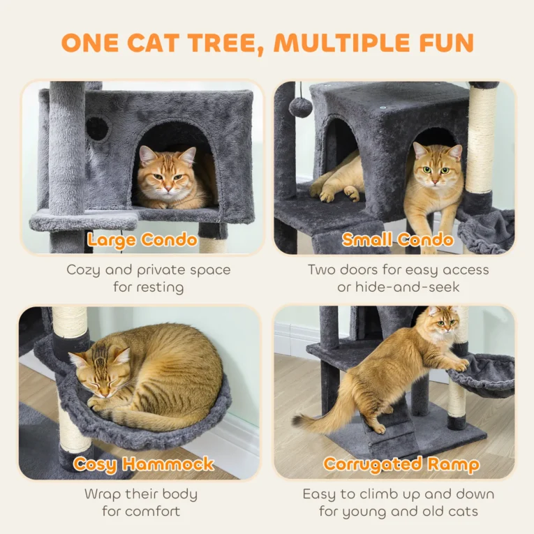 Cat Activity Tower with Two Hideaways – Dark Grey, 160cm Cat Activity Tower with Two Hideaways – Dark Grey, 160cm