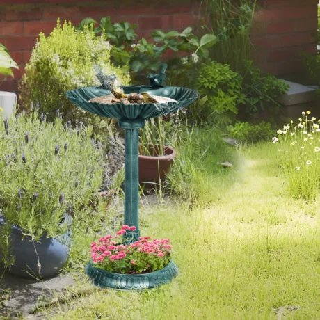 Garden Bird Bath with Planter Base – Green, 81cm