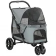 Three-Wheel Folding Dog Stroller with Dual Entry – Grey