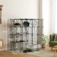 Modular Indoor Cat Enclosure with Ramps and Hammock – Black