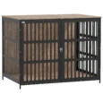 Large Dog Crate Furniture with Steel Mesh – Walnut Brown, 118cm