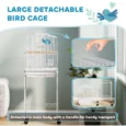 Bird Cage with Wheeled Stand and Swing – White, 124cm
