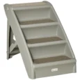 Folding Four-Step Pet Stairs with Carpet Treads – Grey