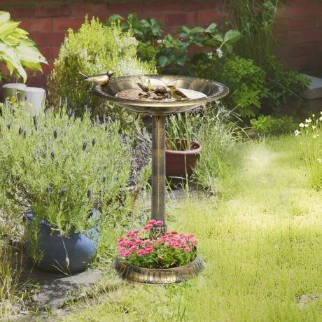 Garden Bird Bath with Planter Base &ndash; Bronze Tone, 72cm &ndash; detail 2