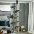 Floor-to-Ceiling Cat Tower with Hammock – Grey, 230–250cm