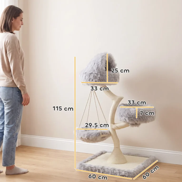 Modern Cat Activity Tree Sisal 115cm Machine-Washable – Light Grey