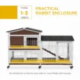 Two-Level Wooden Rabbit Hutch with Wheels and Run – Brown