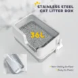 High-Sided Steel Cat Litter Tray with Removable Rim – Light Grey
