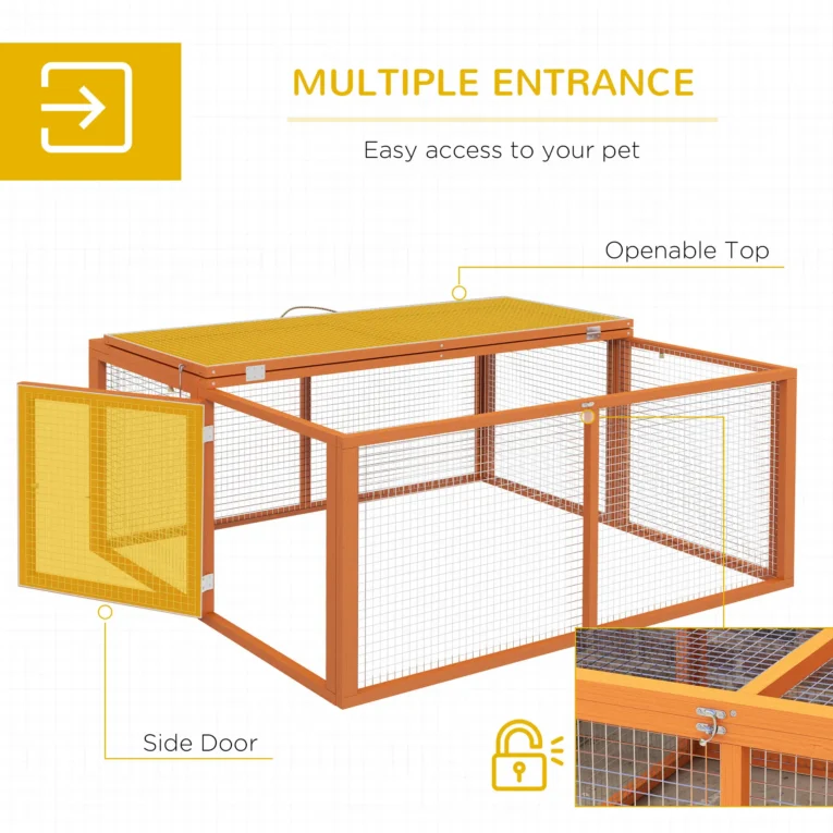 Folding Wooden Small Animal Run with Opening Top – Orange, 110cm